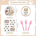 48Pcs Dog Pawty Birthday Party Decorations Dog Theme Party Decorations with Puppy Birthday Baby Shower Forks Plates and Napkins Supplies