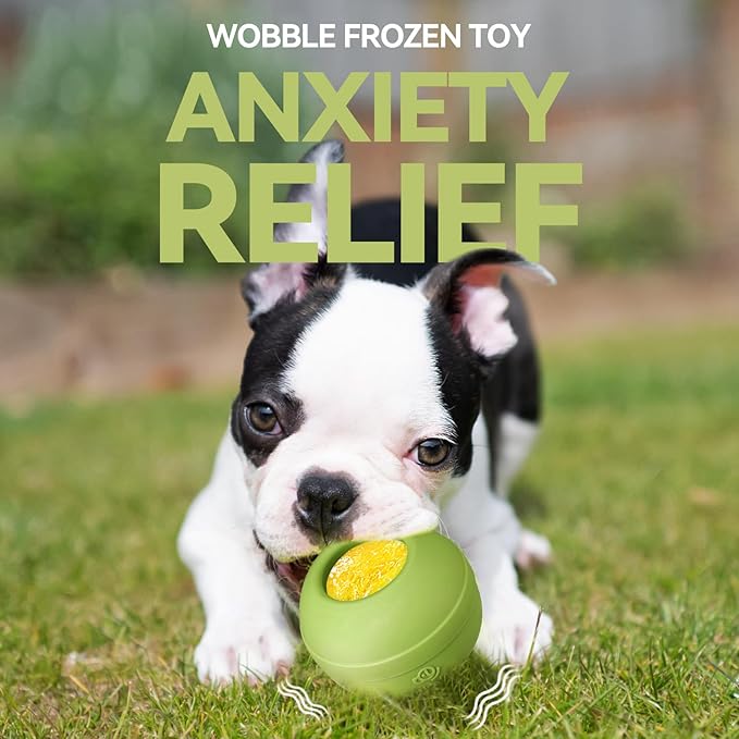 Long-Lasting Interactive Dog Lick Toy, Stuffable Dog Enrichment to Keep Dogs Busy, Wobbly Treat Dispensing Freezable Licking Toys, Food-Grade Safe (Green,M)