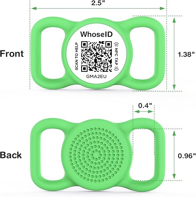QR Code Dog Tag with NFC, Personalized Pet ID Tag, Silent Silicone Dog ID Tag, Modifiable Pet Online Profile, Multiple Emergency Contact, Scan QR Code Send Location Email (Regular, Green)