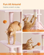 Feandrea Cat Tree, 56.3-Inch Cat Tower for Indoor Cats, Multi-Level Cat Condo with 4 Scratching Posts, 2 Perches, Hammock, Cave, Jelly Pink UPCT161P01