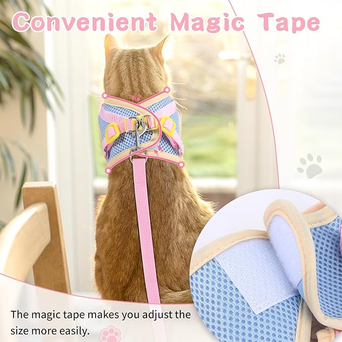 Cat Harness and Leash Set for Walking Escape Proof, Adjustable Kitten Harness Breathable Mesh with Reflective Strips Harness with Flower for Kitty Puppy Bunny