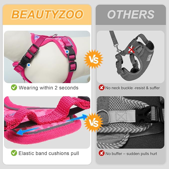 BEAUTYZOO Cat Harness and Leash Set for Walking Escape Proof- Neck Release Adjustable Vest Harness for Kitten, Small/Medium/Large Cats, Breathable Mesh & Reflective Strips Travel Harness for Outdoor