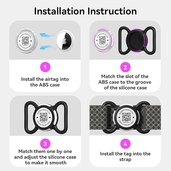 Holder for Dog Collar, Scan QR Code Send Location Alert Email, Waterproof Full Body Protection Anti-Lost Case, Accessories for Dog, Cats, Collar, Backpack (Blue, Large)