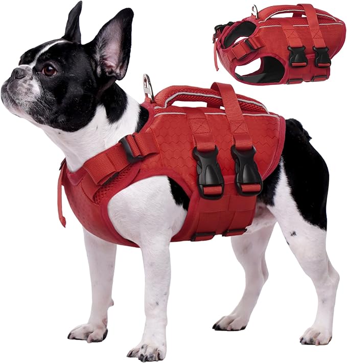 Kuoser Dog Life Jacket High Flotation, Reflective Dogs Life Vest for Swimming Boating, Adjustable Small Medium Large Dog lifejacket, Lightweight Dogs Life Preserver Rescue Handle Spring Summer Pool