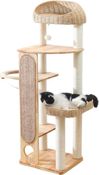 59-inch Cat Tree，Cat Tower with Scratching Post,Extra Long Sisal Blanket, Handwoven Basket & Space Capsule Nest