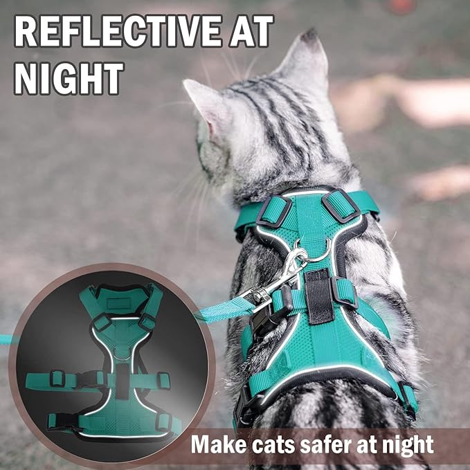 PUPTECK Cat Harness and Leash Set Escape Proof for Walking, Breathable Mash Vest Adjustable Harness for Cats Puppy Small Animals, Reflective at Night, Green Medium