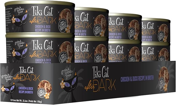 Tiki Cat After Dark, Chicken & Duck, High-Protein and 100% Non-GMO Ingredients, Wet Cat Food for Adult Cats, 2.8 oz. Cans (Pack of 12)