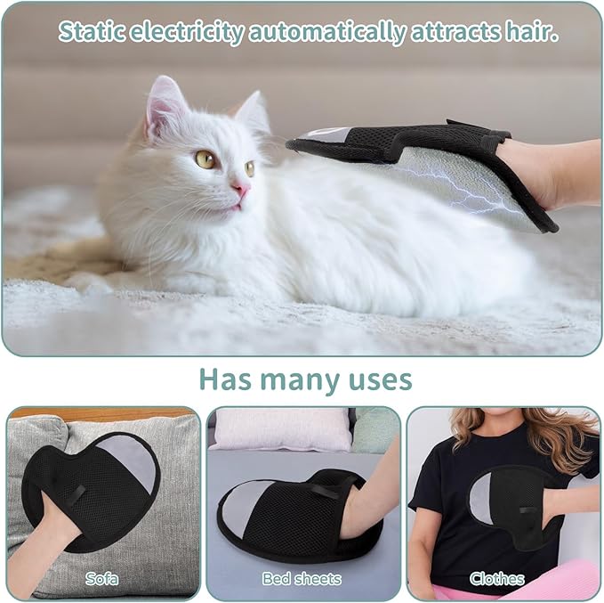2 Pcs Pet Hair Removal Glove, Reusable Double Sided Pet for Grooming with Pet Comb