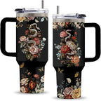 Goth Gifts for Women, 40 Oz Flower of Darkness Tumbler with Handle & Straw, Goth Water Bottle, Birthday Gift for Goths Lover Snake Lovers, Stainless Steel Goths Tumbler, Gifts for Fathers Day