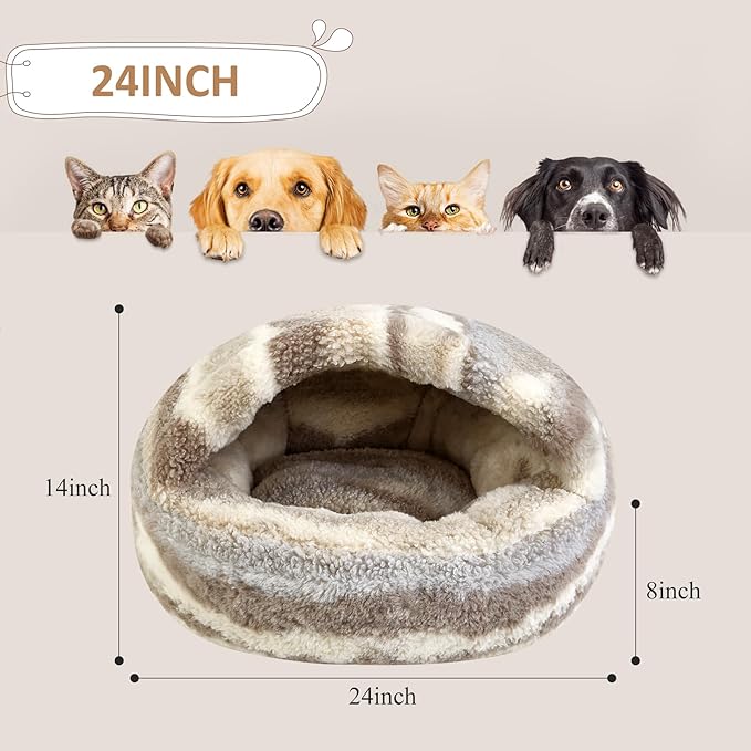 Dog Beds for Small Dogs, Cat Bed Cave, Washable Cute Cat Bed, Cozy Nook Pet Bed for Dogs or Cats, Anti-Slip Puppy Bed Fits up to 22 lbs Pets(Khaki Texture, 24" x 24")