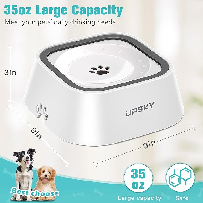 UPSKY No-Slip Slow Drinking Bowl for Dogs and Cats - 35oz No Spill, No Drip Pet Water Dispenser