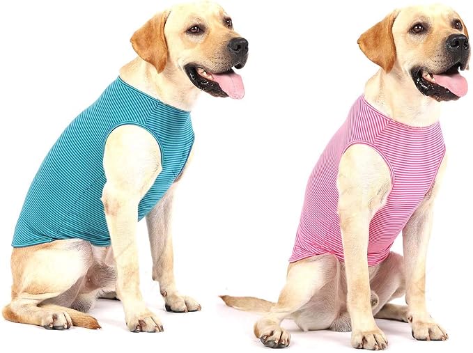 WEONE Dog Summer T-Shirts Striped Cotton Vest,Pet Breathable Soft Basic Clothes for Small Medium Larg Boy Girl Dogs,XL