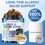 200 PCS Dog Allergy Chews, Dog Allergy Relief Chews with Probiotic Anti-Itch for Dogs - Omega 3 Fish Oil - Itching Skin Relief, Immune & Skin & Coat Support, Hot Spots, Paw Licking and Sensitivities