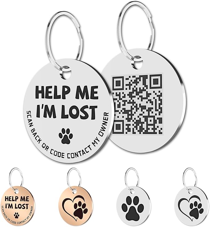 MYLUCKYTAG Stainless Steel QR Code Dog ID Tags Cat Tags - Pet Online Profile - Scan QR Receive Instant Pet Location Alert Email