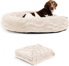 Best Friends by Sheri Bundle Set The Original Calming Lux Donut Cuddler Cat and Dog Bed + Pet Throw Blanket Oyster Extra Large 45" x 45"