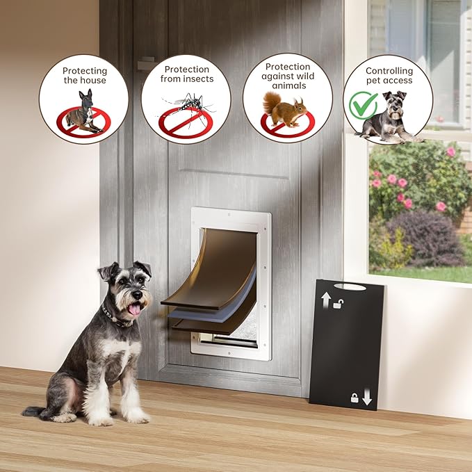 3-Flap Dog Door, Doggy Doggie Door, Cat Door for Install in Interior and Exterior Doors or Wall, Insulation Layer, 2 Magnetic Flaps, Closing Panel, Never Rust, for Pets Up to 45lb (Medium)