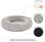 Friends Forever Serena Donut Memory Foam Orthopedic Dog Bed, Soft Faux Fur Oval Cat Couch For Indoor Pet, Fluffy Calming Plush Shag, Round Raised Bolster Cushion, Machine Washable Cuddler, Grey