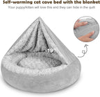 JOEJOY Dog Beds for Small Medium Dogs, Cozy Cuddler Luxury Puppy Pet Bed with Blanket Attached, Donut Round Calming Anti-Anxiety Dog Burrow Cave Bed - Anti-Slip Bottom and Machine Washable 26 inch