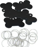 Aluminium Blank Bone Shape Dog ID Tags Pet ID Tags Number Tag with Key Ring 20pcs (Black)