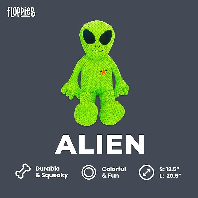 fabdog Floppies Plush Dog Toy - Cute & Durable Squeaky Dog Toys - Best Squeak Toy for Puppies and All Breeds | Ideal Pet Gift| Large Alien