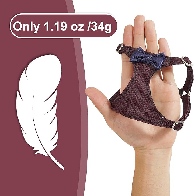 Puppytie No Pull Small Dog Harness with Multifunction Dog Leash,Lightweight Soft Adjustable No Choke Escape Proof Pet Harness Vest Pet Harness Vest,Plaid deep red,S