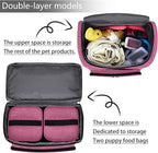 BAGLHER Pet Travel Bag, Double-Layer Pet Supplies Backpack (for All Pet Travel Supplies), Pet Travel Backpack with 2 Silicone Collapsible Bowls and 2 Food Baskets Pink