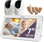 7" HD Split-Screen Baby Monitor with 2 1080P Cameras, 120 Hrs 6000mAh Battery Runs 5 Days in VOX Mode, No WiFi Monitor with a Flexible Bracket, 2 Way Audio, Remote PTZ, Auto Night Vision
