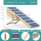 Dog Ramp for Bed, Upgraded 46.8" Long Portable Dog Ramp for Couch, Wood Folding Pet Ramp for All Breeds Large Old Dogs to Get on Bed, 5 Adjustable Heights 14.8" to 26.2" (Wood, Up to 150lbs)