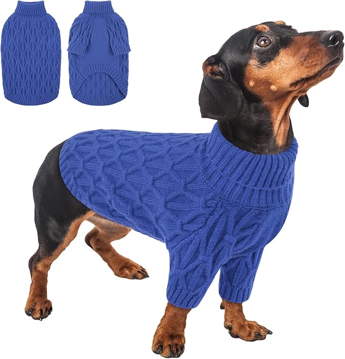 Queenmore Knitted XS Dog Sweater,Turtleneck Pullover Small Dog Sweater,Soft DogSweaters for Small Dogs Male Female, Pet Sweaters for Dogs,Thick Warm Pet Clothes for Teacup,Chihuahua(Royal Blue,XS)