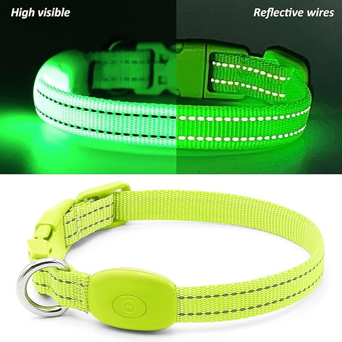 Light Up Collar for Small Dogs Cats - Reflective LED Dog Collar Glow in The Dark, Safety Pet Collar Lights for Nighttime Walking (Green)