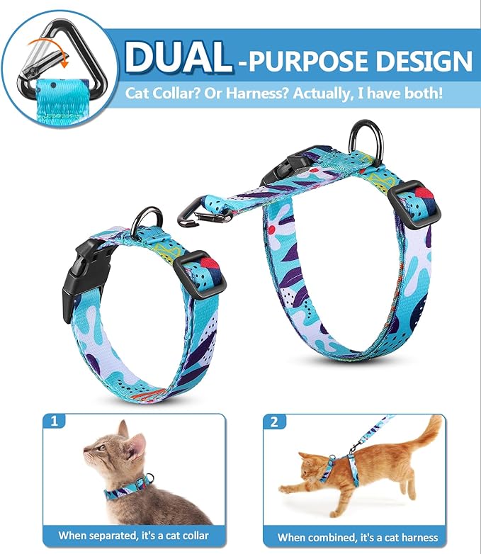 Halypet Cat Harness and Leash Set, Escape Proof [3 in 1 Adjustable & Lightweight] Cat Harness, Safe Kitten Harness for Cats Soft Comfortable, Easy to Wear, Walking Outdoor Travel, Small