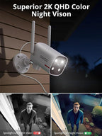 DEKCO 2 Pack Outdoor Security Camera with 2K Color Night Vision, Pan Rotating 180° Wired WiFi Camera Support 24/7 Recording, 2.4GHz WiFi, AI Human Auto Tracking, Work with Alexa/Google Assistant