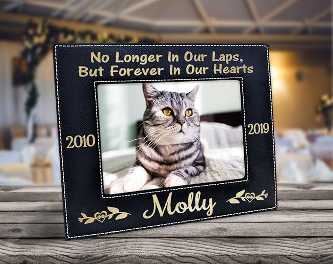 Stocking-Factory Personalized Cat Sympathy Gift Picture Frame Pet Loss Engraved (Gold or Silver) Photo Plaque In Loving Memory Beloved Dog