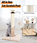 Happi N Pets 22" Cat Scratching Posts for Indoor Cats, Carpet Cat Scratch Post, Sisal Cat Scratcher, Cat Post with Rotatable Hanging Balls & Stable Base, Cat Scratchers for Kittens-Beige