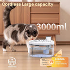 Wireless Cat Water Fountain with Stainless Steel Tray, Battery Operated Cat Fountain - 102oz/3L Automatic Pet Water Dispenser, Easy Clean with Motion Sensor for Cats, Dogs-2Filters