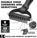 3PCS Self Cleaning Slicker Brush & Pet Grooming Rake & Flea Comb for Dogs,Cats and Horses | Double-Sided Dematting Comb & Skin Friendly Deshedding Grooming Tool | Premium Pet Supplies（Gray Black)
