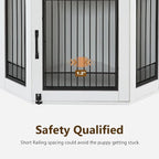 MCombo Small Corner Dog Crate Furniture with Glass Shelves, Wooden Dog Kennel Furniture with Door, Pet Crate Indoor Use, CN17 (White and Brown)