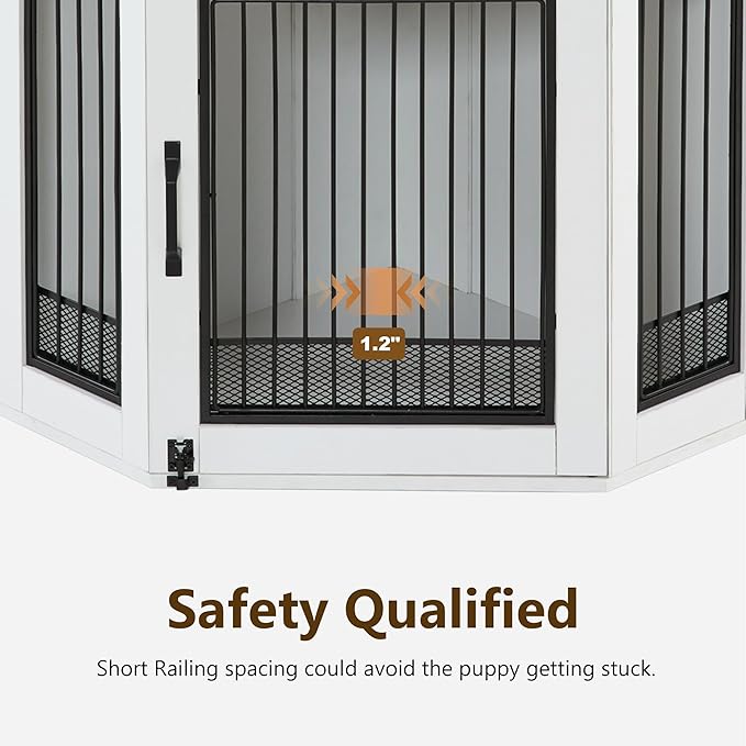 MCombo Small Corner Dog Crate Furniture with Glass Shelves, Wooden Dog Kennel Furniture with Door, Pet Crate Indoor Use, CN17 (White and Brown)