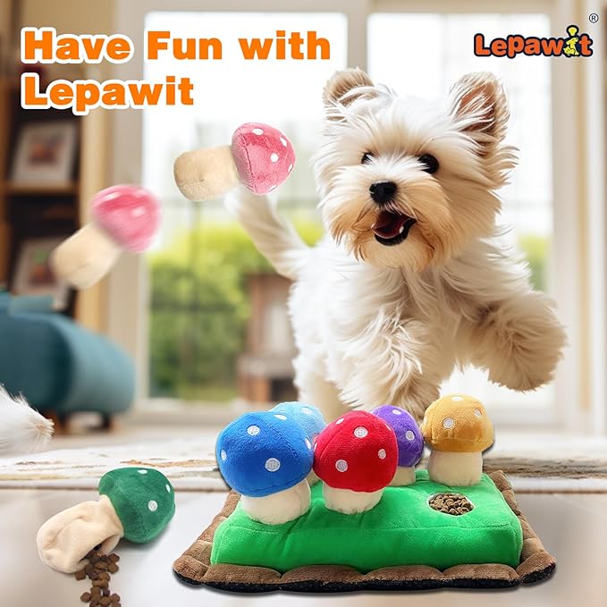 Hide and Seek Dog Toys, Squeaky Interactive Puzzle Dog Toys for Boredom and Stimulation, Dog Enrichment Toys for Small and Medium Dogs (Mushrooms, Pack of 7)