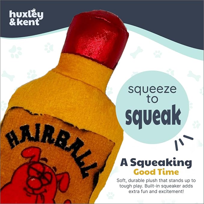Huxley & Kent Funny Dog Toy w/Squeaker – Power Plush Squeaky Dog Toys for Small Dogs – Durable Small Stuffed Animal for Indoor Play & Fetch - Tiny Tuff Hairball Cinnamon Whiskey