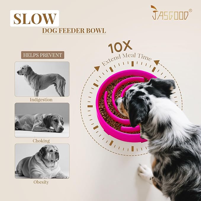 JASGOOD Slow Feeder Dogs Bowl for Large Medium Dogs,Anti-Gulping Pet Slower Food Feeding Bowls Stop Bloat,Preventing Choking Healthy Design Dogs Bowl, R-rose red