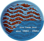 Slow Feeder Dog Bowls, Silicone Food Bowl Anti-Gulping, Pets Puppy Slow Feeder with Suction Cups, Dishwasher Microwave Safe for All Small Medium Dogs, Wave Design Blue