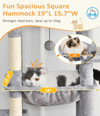 Cat Tree Large Cat Tower Tree 68" Multi-Level Cat Tower for Indoor Cats with Sisal Scratching Posts, Widen Cat Perche, Square Hammock, 2 Widen Condos, Scratching Posts, Light Grey
