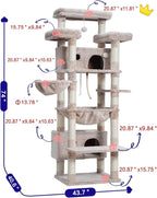 Cat Tree for Indoor Cats Large Adult, 74" Cat Tower with 3 Big Platforms, 2 Baskets, 2 Condos, Multi-Level Cat Scratching Posts, Muchroom GCT030MU
