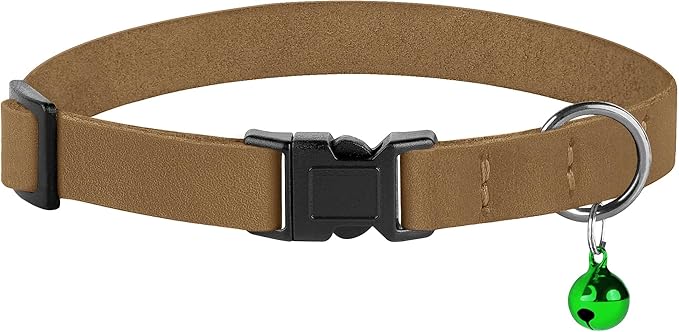 Breakaway Cat Collar Leather with Removable Bell - 13 Colors Available - Soft Adjustable Girl Boy Safety Lightweight Pet Kitten Collars Pink Brown Blue Green Red Orange Black (Brown)