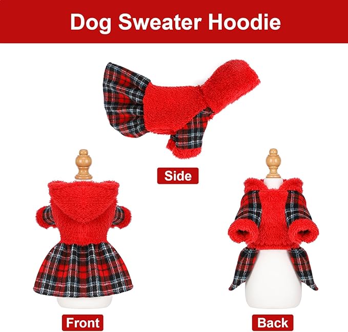 Dog Hoodie Dog Christmas Sweater Puppy Clothes for Small Dogs Boy Girl Pet Hoodies for Dogs Cold Weather Doggie Coats Fall Doggy Sweatshirt for Chihuahua Yorkie Cat Sweater Costumes, Red, XXS