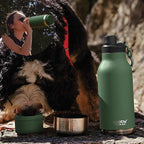 Asobu Dog Barky Bottle – Insulated Stainless Steel Water Bottle with 2 Removable Dog Bowls for Food, Treats & Water – Pet-Friendly Travel Bottle for Hiking, Road Trips & Outdoor Adventures