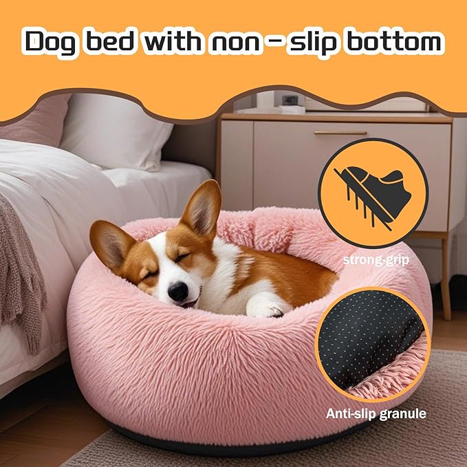 Comfort Donut Dog Bed for Small Dogs, Cat Bed & Pet Bed for Indoor Use, Medium Size with Soft Plush, Round Dog Beds for Large Dogs and Cats