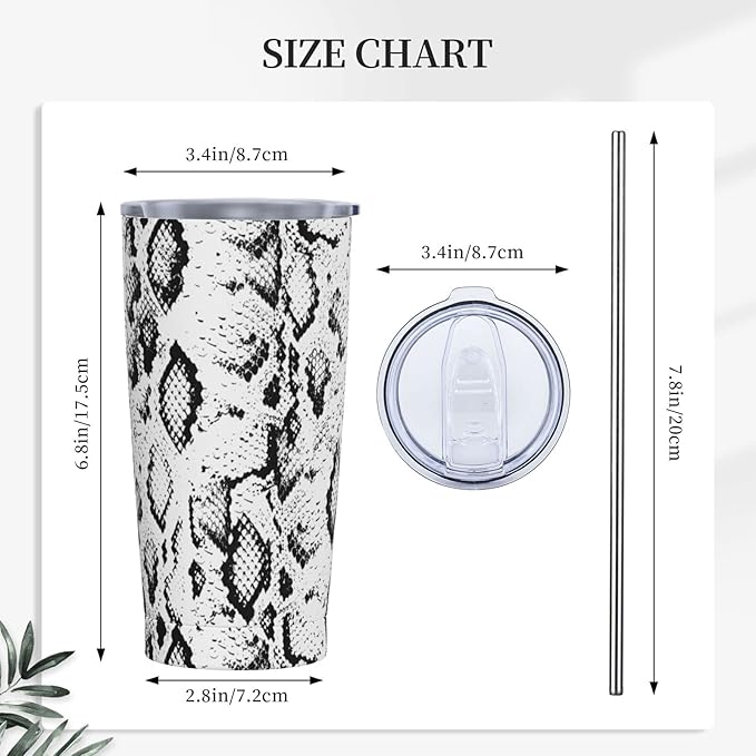 Dujiea 20oz Tumbler With Lid And Straw, Snakeskin Vacuum Insulated Iced Coffee Mug Reusable Travel Cup Stainless Steel Water Bottle