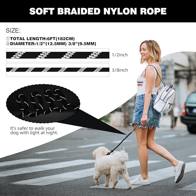 lynxking Slip Lead Dog Leash Reflective, Heavy Duty Comfortable Strong Rope for Large Medium Small Dogs No Pull Pet Training (Black, Large 1/2in x 6ft-Slip Lead)